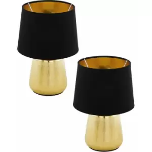 Image of 2 pack Table Lamp Colour Gold Coloured Shade Black Gold Fabric Bulb E14 1x40W