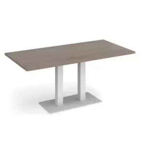 Image of Eros rectangular dining table with flat white rectangular base and twin uprights 1600mm x 800mm - barcelona walnut