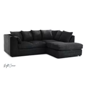 Image of Canolo Luxury RHF Corner Chaise Jumbo Cord Sofa - Charcoal - Charcoal