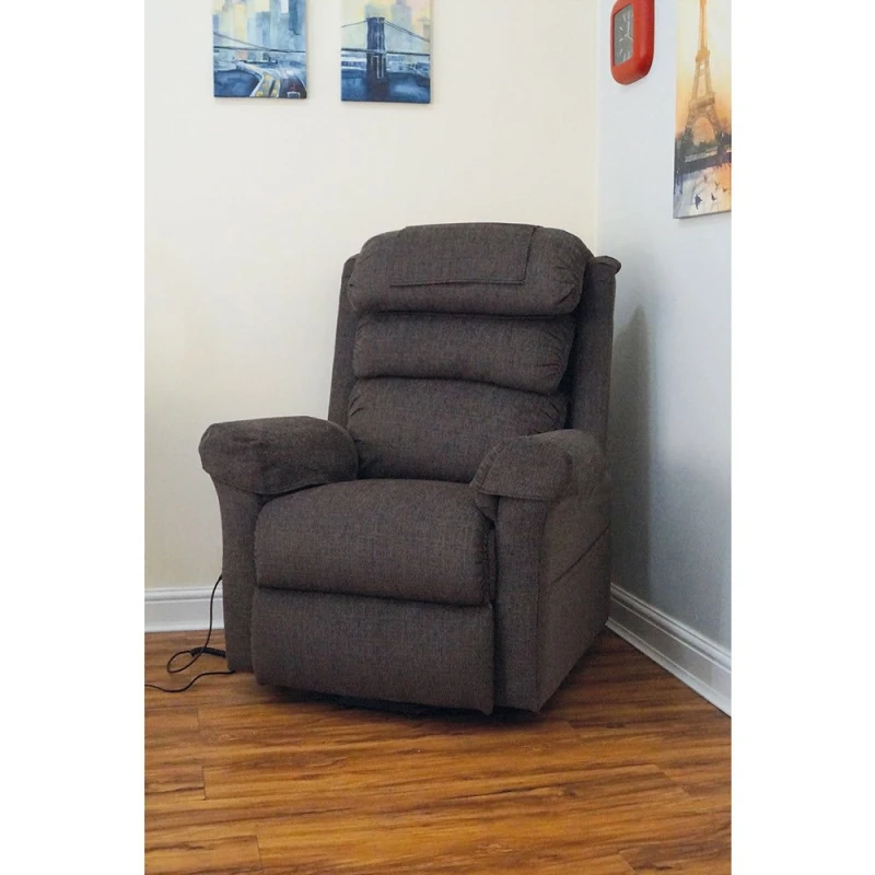 Image of Loops Wall Hugging Rise & Recline Arm Chair - Waterfall Pillow - Mink Chenille Fabric Multi