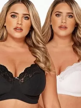 Image of Yours 2 Pack Non Wire Lace Trim Bra, Multi, Size 48E, Women