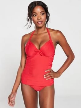 Image of Pour Moi Bali Adjustable Halter Underwired Tankini Top - Red, Size 32Ff, Women