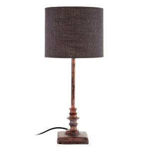 Image of Premier Housewares Adele Table Lamp with Metal Distressed Copper Base & Grey Fabric Shade