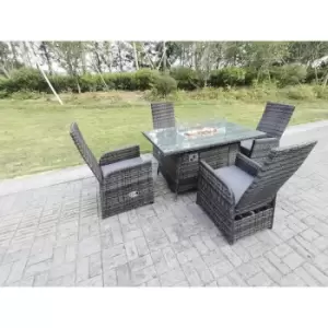 Image of Fimous 4 Seater Rattan Outdoor Gas Fire Pit Dining Complete Set with Heater and Rectangular Table