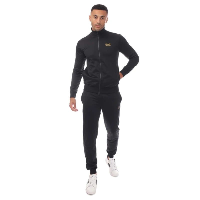 Image of EA7 Logo Zip Tracksuit Black/Gold XXL