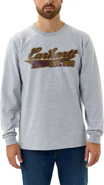 Image of Carhartt Relaxed Fit Script Graphic Long Sleeve Shirt, grey, Size S