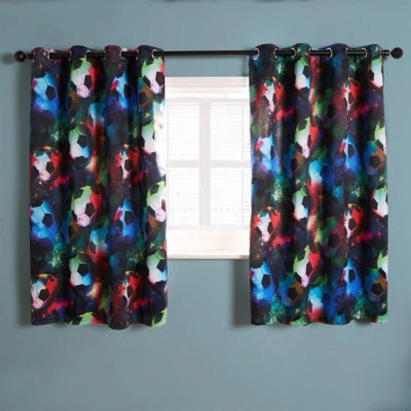 Image of OHS OHS Blackout Eyelet Curtains Football Panel Pair of Ring Top Ready Made Size: 117cm width x 183cm drop Black 117cm width x 183cm drop Unisex 502