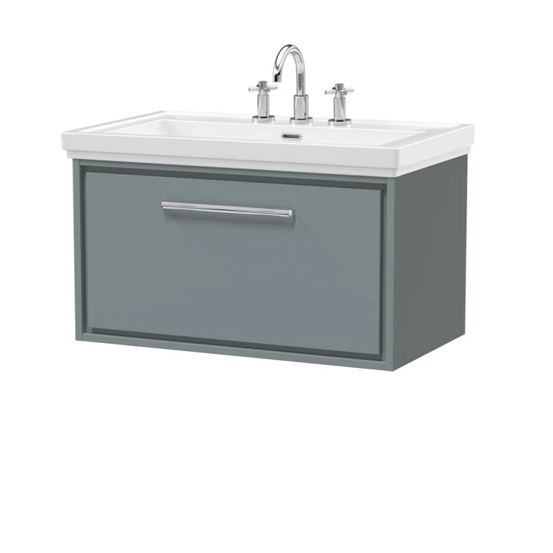 Image of Balterley Bathroom Wall Hung Single Drawer Vanity, Fireclay Basin, Grey, 800mm in Grey Grey Unisex