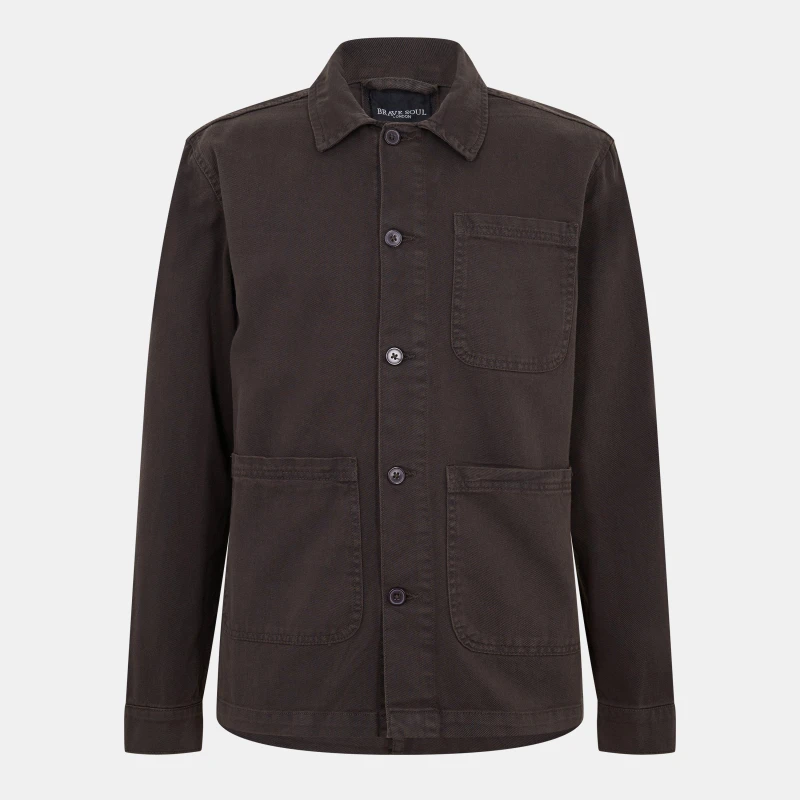 Image of Brave Soul Mens Twill Cotton Long Sleeve Overshirt Charcoal male Small