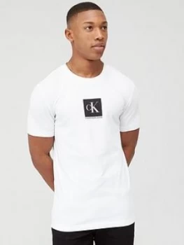 Image of Calvin Klein Jeans Center Monogram Box Slim Fit T-Shirt - White