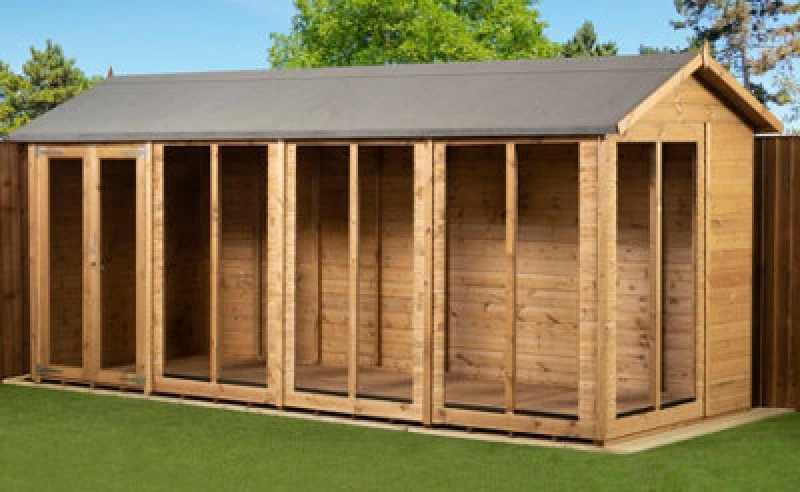 Image of Empire Sheds Empire Apex Summerhouse 6X16 Dipped Treated Tongue And Groove Wooden Garden Shed Double Door (6' X 16' / 6ft X 16ft) (6X16)