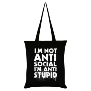 Image of Grindstore IA'm Not Anti-Social IA'm Anti-Stupid Tote Bag (One Size) (Black/White)