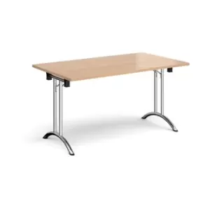Image of Rectangular folding leg table with chrome legs and curved foot rails 1400mm x 800mm - beech