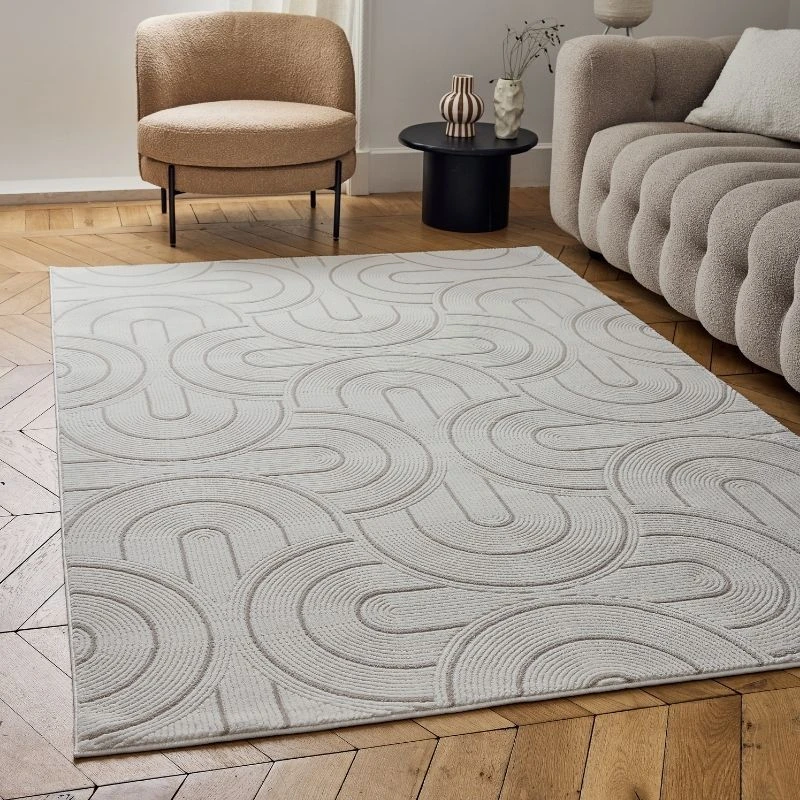 Image of THE RUGS Carmel Modern Area Rugs & Runners Arch Design Soft Pile in Beige Size: 80cm x 300cm Beige Unisex 80cm x 300 cm