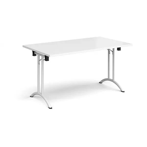 Image of Rectangular Folding Meeting Table with White Curved Legs - 1400mm - White