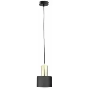 Image of Keter Lighting - Keter Luce Cylindrical Pendant Ceiling Light Black, Gold, 15cm, 1x E27