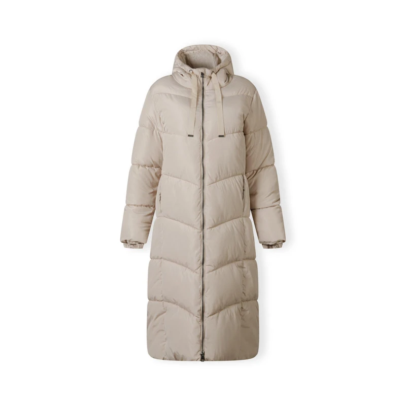 Image of Minoti Women long quilted winter jacket with contrast zip and drawstring hood grey Stone female 8 (XS)