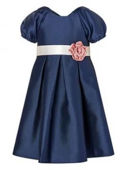 Image of Monsoon Baby Girls S.E.W. Puff Sleeve Duchess Twill Dress - Navy, Size 2-3 Years