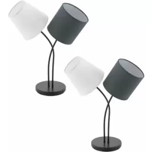Image of 2 pack Table Lamp Colour Black Steel White Anthracite Fabric Shade E14 2x40W
