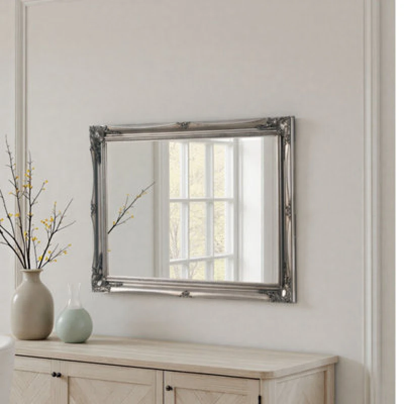 Image of Yearn Mirrors Yearn Mirrors French Style Carved Mirror Silver 116x90cm Silver One Size Unisex 0756406342717