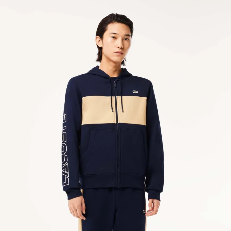 Image of Lacoste Zip-Up Colourblock Hoodie - Blue Blue XS