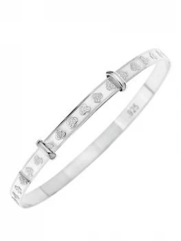 Image of The Love Silver Collection Sterling Silver Childrens Christening Expander Bangle & Teddy Bear in Gift Box, Silver