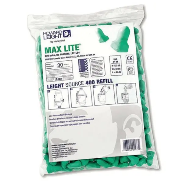 Image of Howard Leight Honeywell Maxlite LS400 Earplug Refill (Pack of 200) Green HL1013048