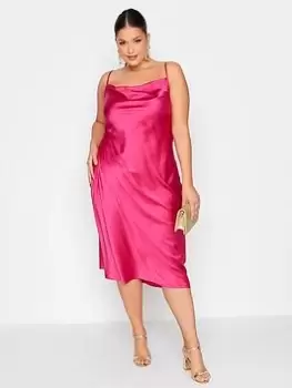 Image of Yours Satin Cowl Neck Dress Pink, Size 20, Women