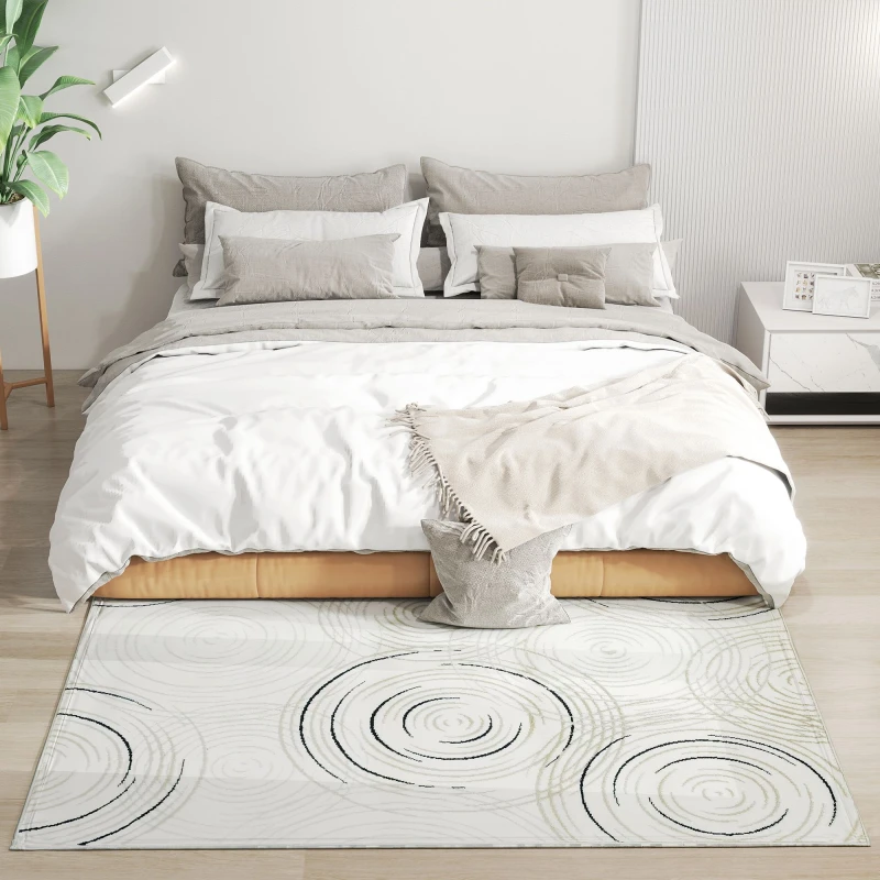 Image of HOMCOM HOMCOM Swirl Pattern Washable Rug, Allergy-Friendly Floor Carpet, Cream Size: 120cm x 170cm Cream 120cm x 170cm Unisex 5063603670266