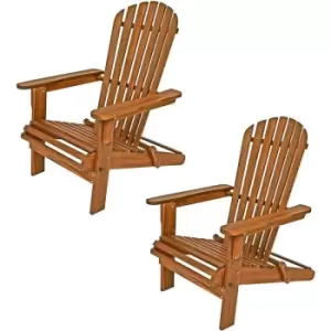 Image of 2x Casaria Sun Lounger Adirondack Acacia Wood Foldable Armrests Garden Patio Porch Wooden Outdoor Furniture Deckchair Seat