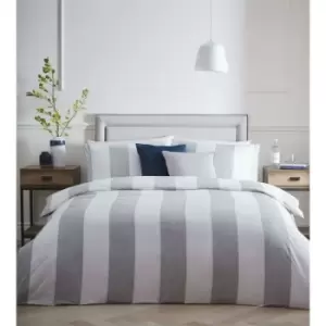 Image of Homespace Direct - Portfolio Alissa Duvet Cover Set Grey King Size Striped 200 Thread Count Bedding Set - Grey