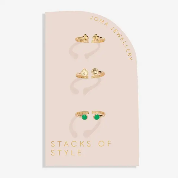 Image of Joma Jewellery Stacks Of Style Green Enamel Gold Plated Set Of 3 Ring
