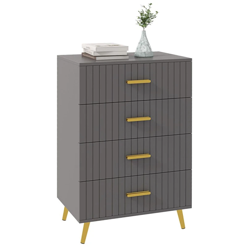 Image of HOMCOM Bedroom Chest Of Drawers, 4-drawer Dresser w/ Aluminium Legs 831-772V81CG