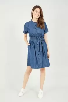 Image of Blue Denim Chambray Shirt Dress