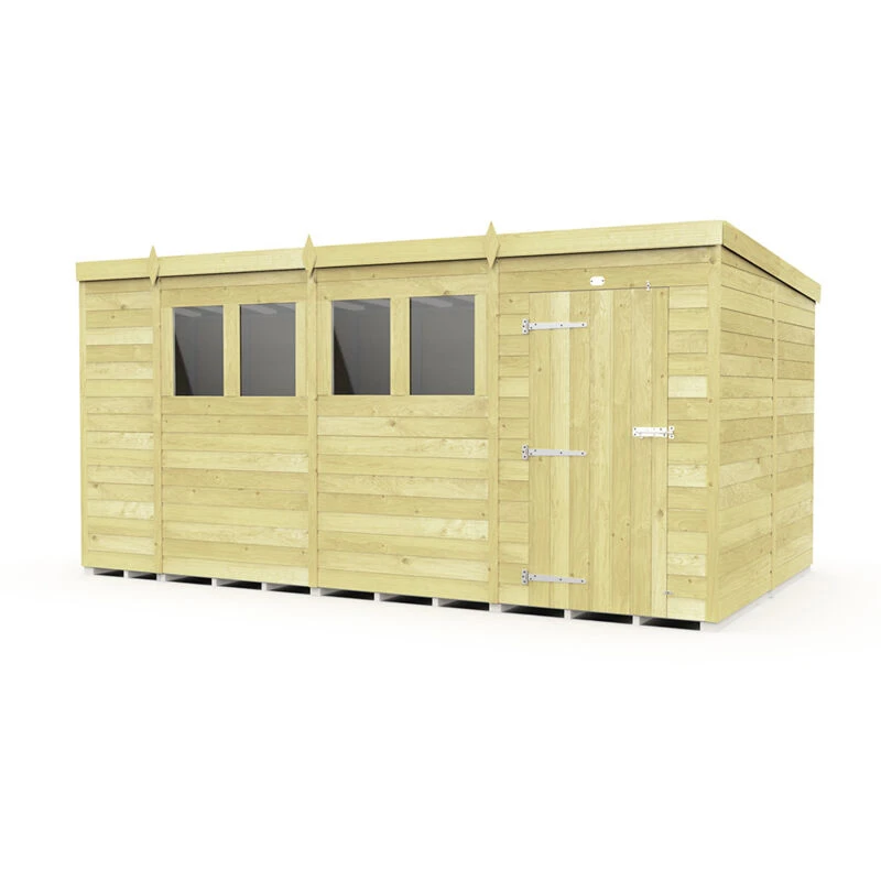 Image of Flat Pack Sheds DIY Sheds 15 x 8 Pent Shed, Brown 15X8PFF