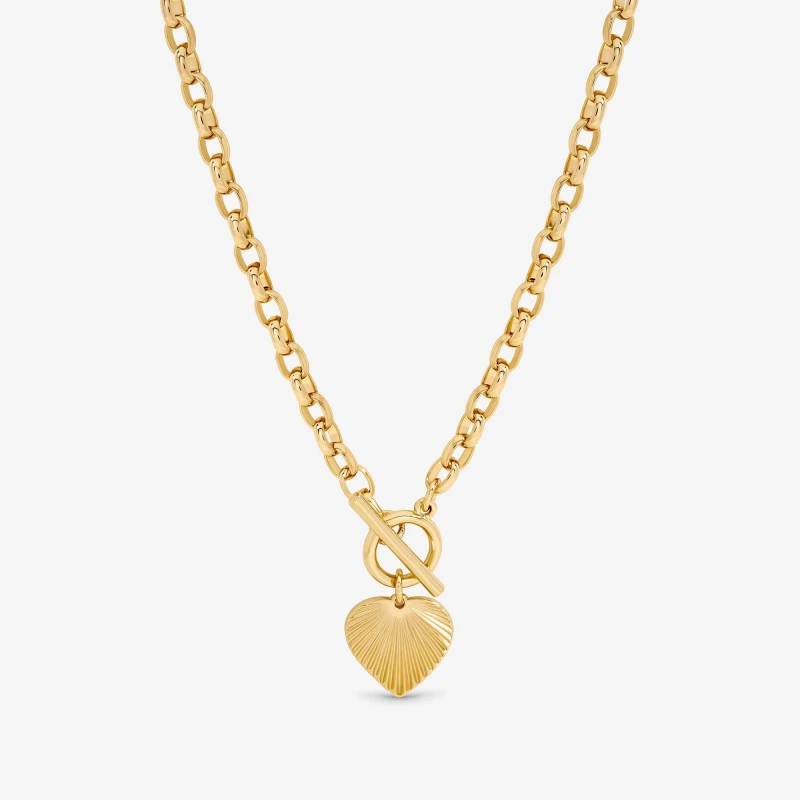 Image of Inicio Gold Diamond Cut Heart T-Bar Necklace - Gift Pouch Chain Necklaces One Size Gold 41490510000