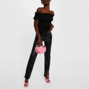 Image of Missguided Faux Leather Straight Leg Trousers - Black