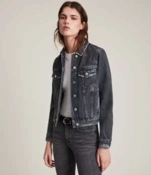 Image of AllSaints Womens Cotton Hay Denim Jacket, Black, Size: 12