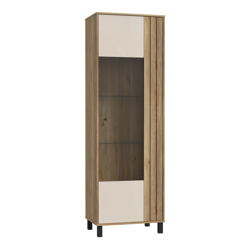 Image of Furniture To Go Grafton Glass Door Display Cabinet in Cream & Oak Cream Unisex