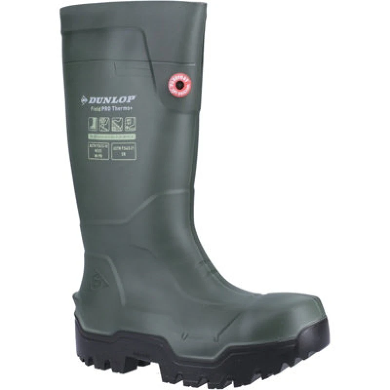Image of Dunlop Mens FIELDPRO THERMO+ Safety Wellington Boots UK Size 6.5 (EU 40) GREEN DUN089-GREEN-6.5