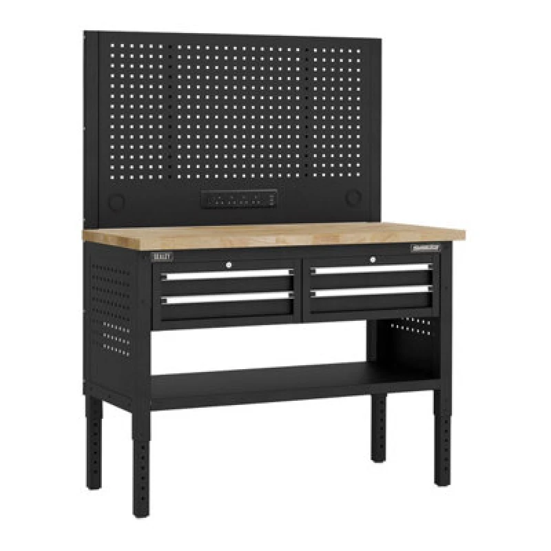 Image of Sealey Superline Pro 4 Drawer Modular Workbench and Pegboard APMWB50COMBO2W Length: 1.26m