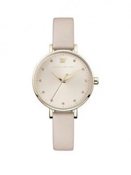 Image of Amanda Walker Florence Champagne Gold Sunray Dial Nude Leather Strap Ladies Watch