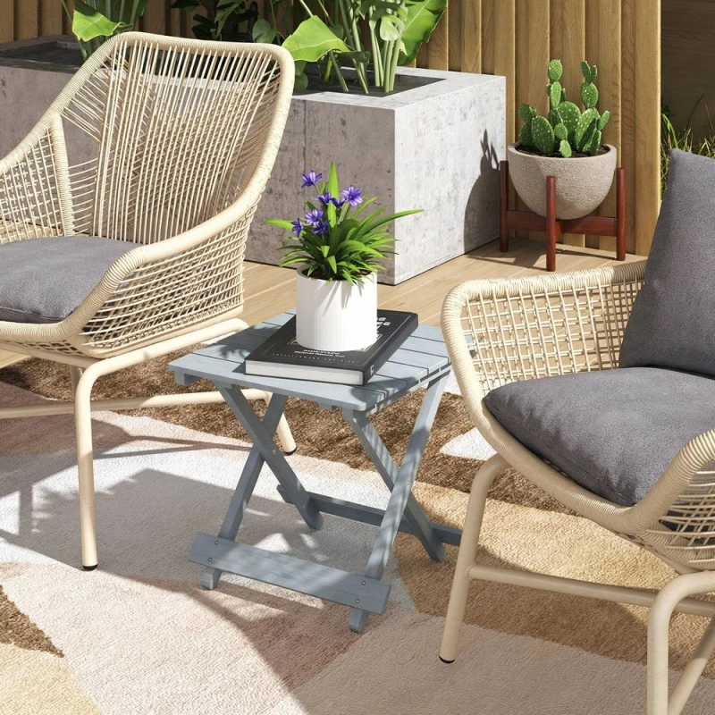 Image of Outsunny Wooden Folding Garden Table, Folding Side Table, Grey