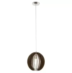 Image of Pendant Ceiling Light Colour Satin Nickel Shade Brown Wood Bulb E27 1x60W