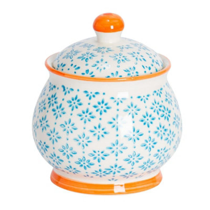 Image of Nicola Spring Hand-Printed Sugar Bowl - 10Cm - Blue
