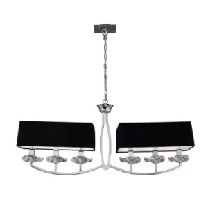 Image of Akira Linear Pendant 2 Arm 6 Light E14, Polished Chrome With Black Shades