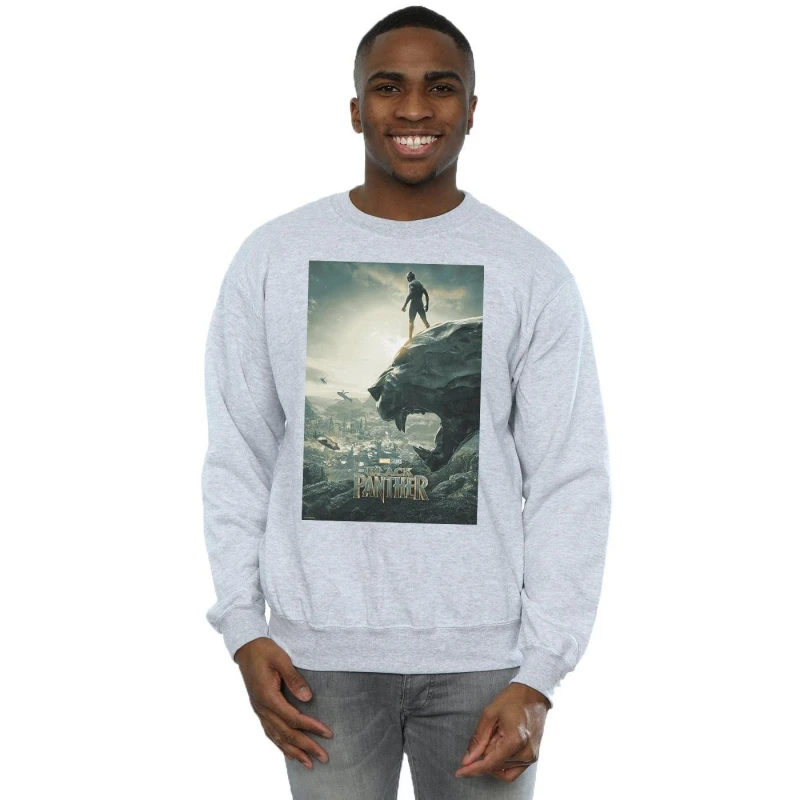 Image of Marvel Marvel Men Black Panther Poster Sweatshirt in Grey Size: Small Grey S Male 5057736581896
