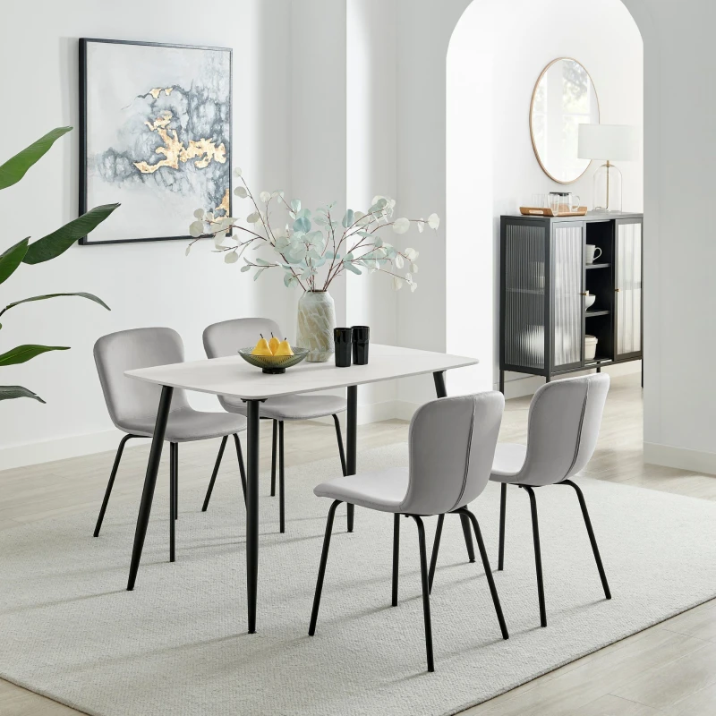 Image of FurnitureboxUK FurnitureboxUK Asti White Marble Ceramic Top Dining Table & 4 Cream Asti Chairs in Grey Size: 4 Person Grey 4 Person Unisex 505678430