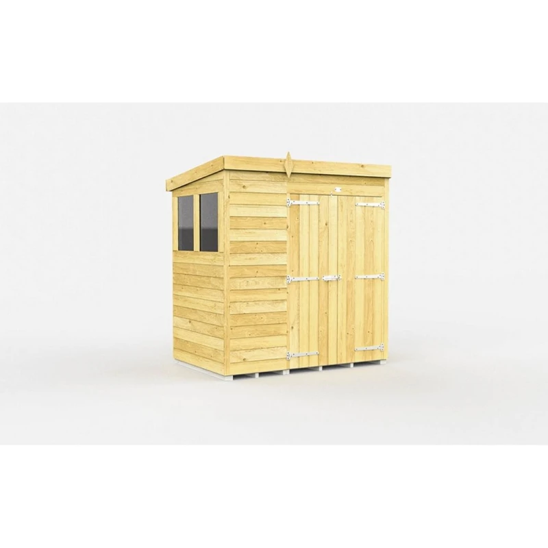 Image of Buttercup Farm 7 x 4 Feet Pent Shed - Double Door W/ Windows - L118 x W214 x H201cm in Brown Brown Unisex