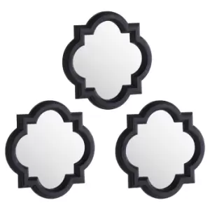 Image of Set Of Three Dark Grey Quarterfoil Mirrors